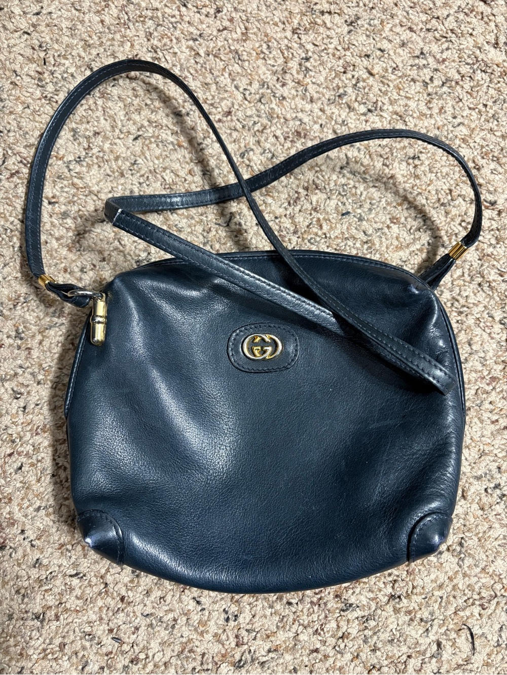 Vintage Gucci Navy Leather Crossbody with Gold Double G